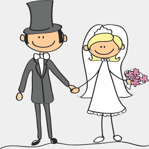 Cartoon Wedding Groom Bride Holding Hands 3 Thumbnail