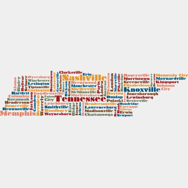 Tennessee City Names Outline Silhouette 1 Thumbnail